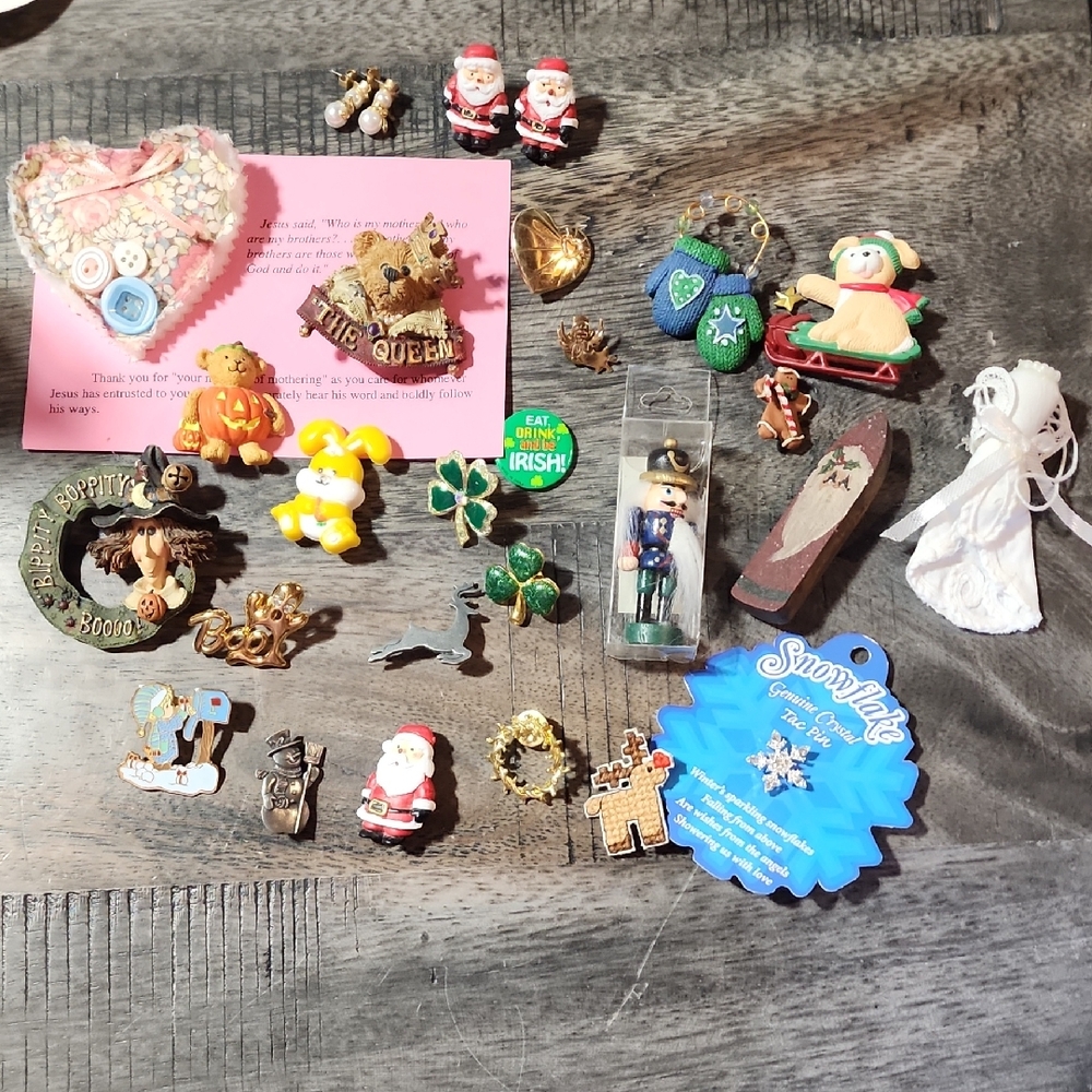 Vintage Assorted Holiday and Themed Pins/Earrings